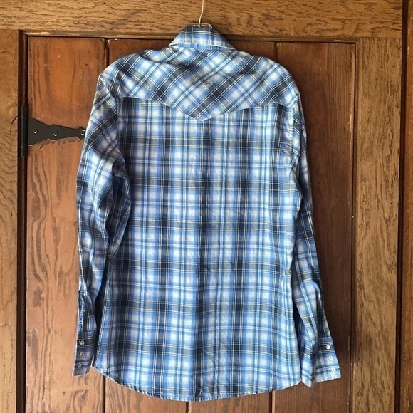Wrangler Cowboy Retro Western Snap Pearl Sawtooth Pocket Plaid Shirt M - Picture 8 of 10